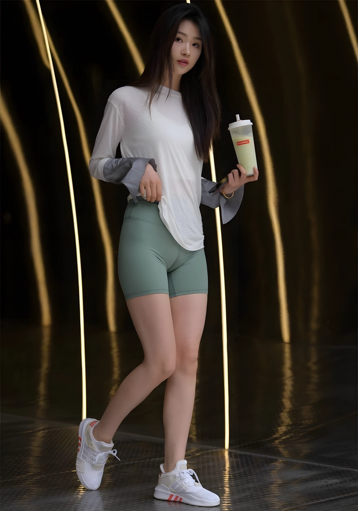 图片[1]-最近爱上了瑜伽裤浅绿色街拍女孩-开心图库